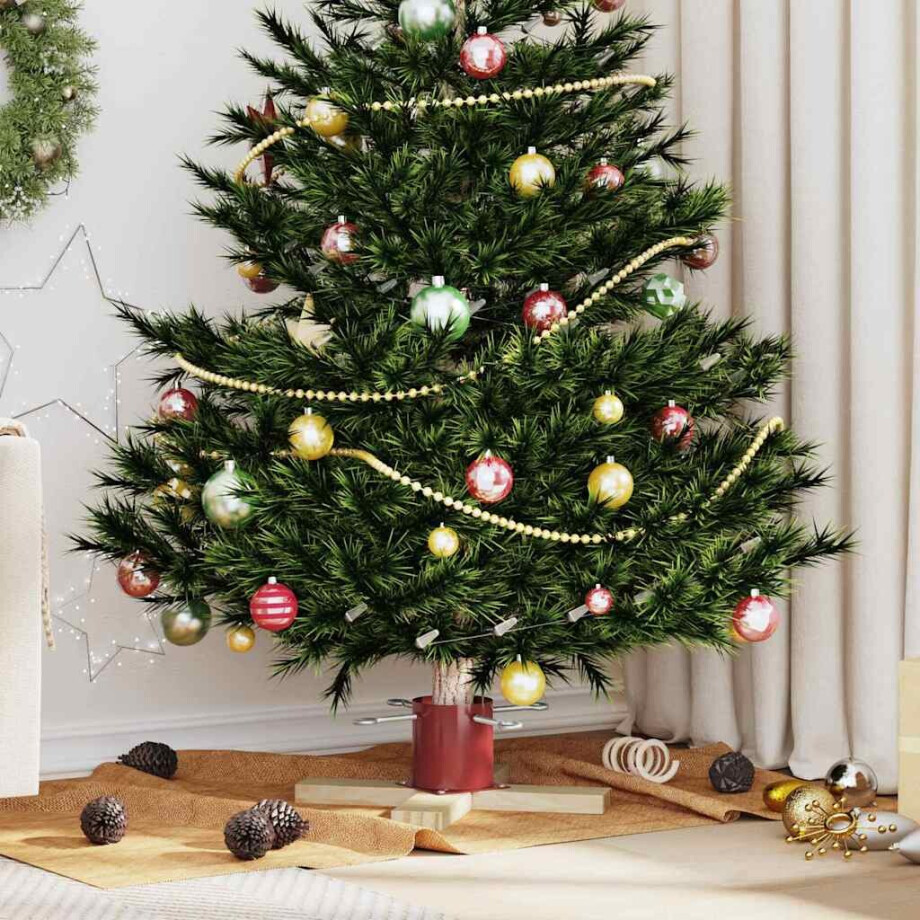 vidaXL Kerstboomstandaard 1.73 Rood 50 x 50 x 16 cm Massief grenenhout afbeelding 1