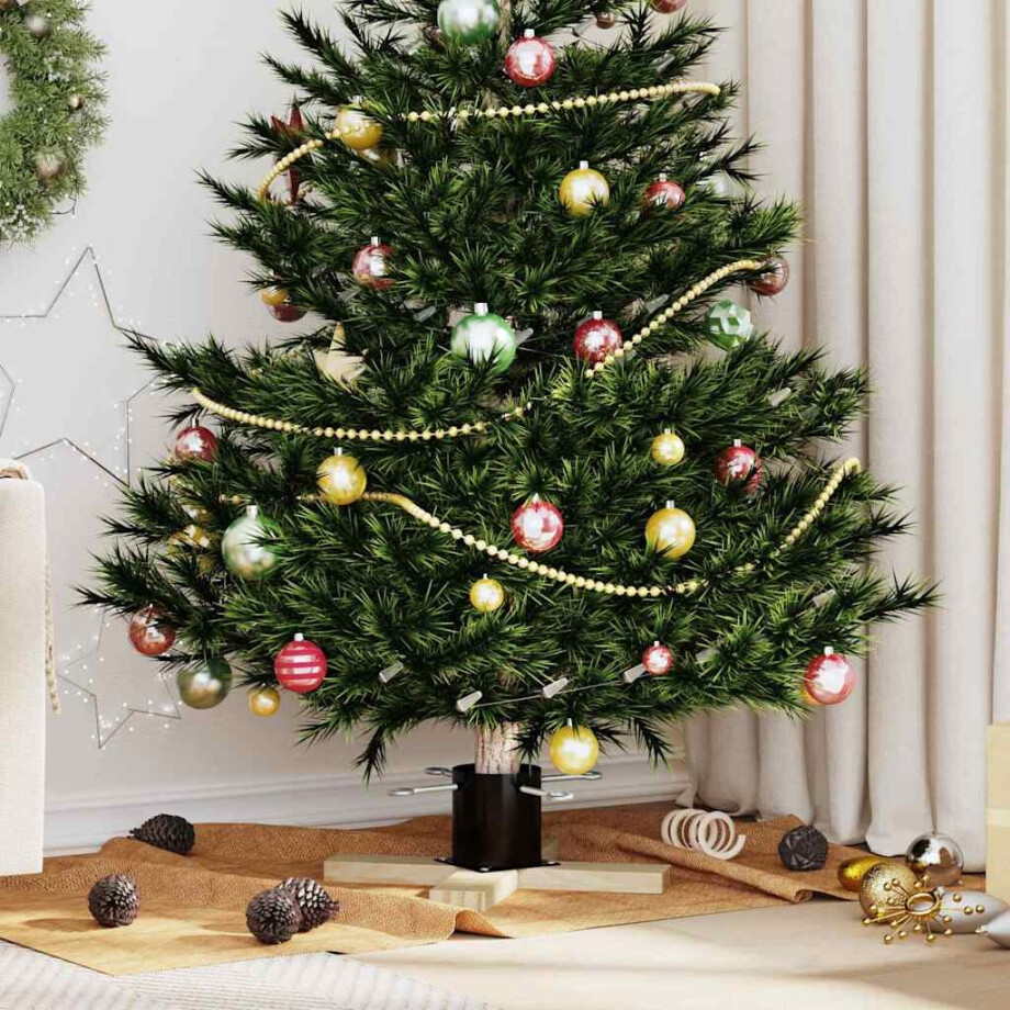 vidaXL Kerstboomstandaard Zwart 50 x 50 x 16 cm Massief grenenhout afbeelding 1
