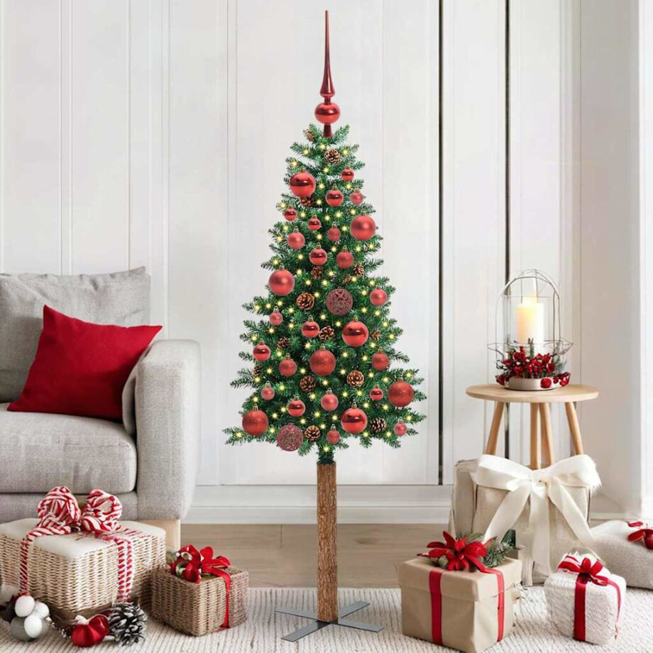 vidaXL Slanke Kerstboom Groen 150 cm PVC en massief dennenhout vidaXL Slanke Kerstboom Groen 150 cm PVC en massief dennenhout afbeelding 1
