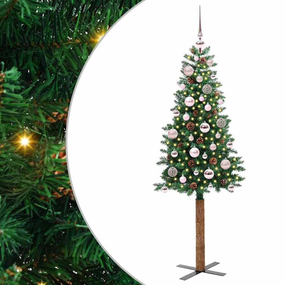 vidaXL Slanke Kerstboom Groen 150 cm PVC en massief dennenhout afbeelding 1