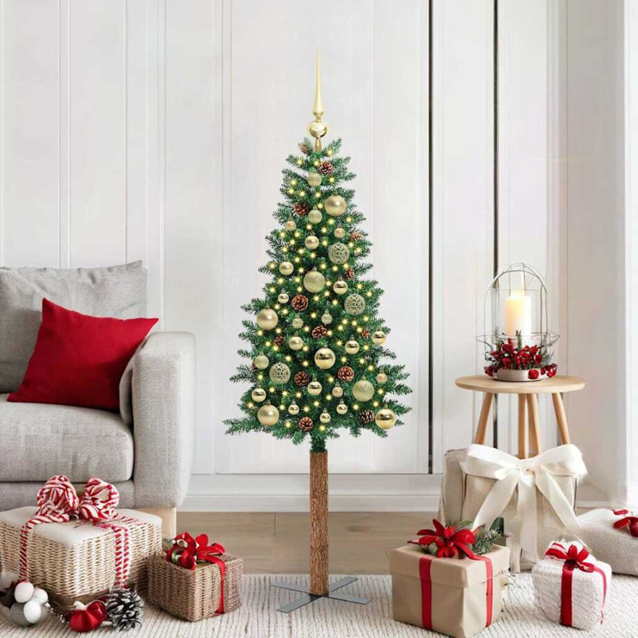 vidaXL Slanke Kerstboom Groen 150 cm PVC en massief dennenhout afbeelding 1