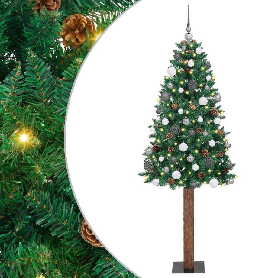 vidaXL Slanke Kerstboom Groen 180 cm PVC en massief dennenhout vidaXL Slanke Kerstboom Groen 180 cm PVC en massief dennenhout afbeelding 1