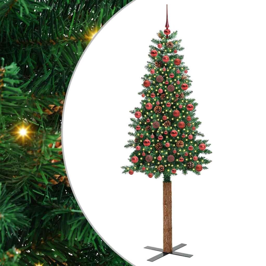 vidaXL Slanke Kerstboom Groen 180 cm PVC en massief dennenhout afbeelding 1