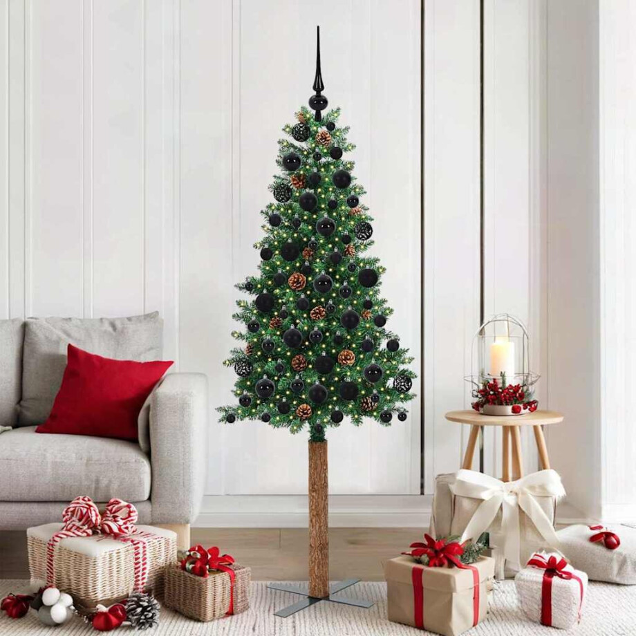 vidaXL Slanke Kerstboom Groen 180 cm PVC en massief dennenhout afbeelding 1