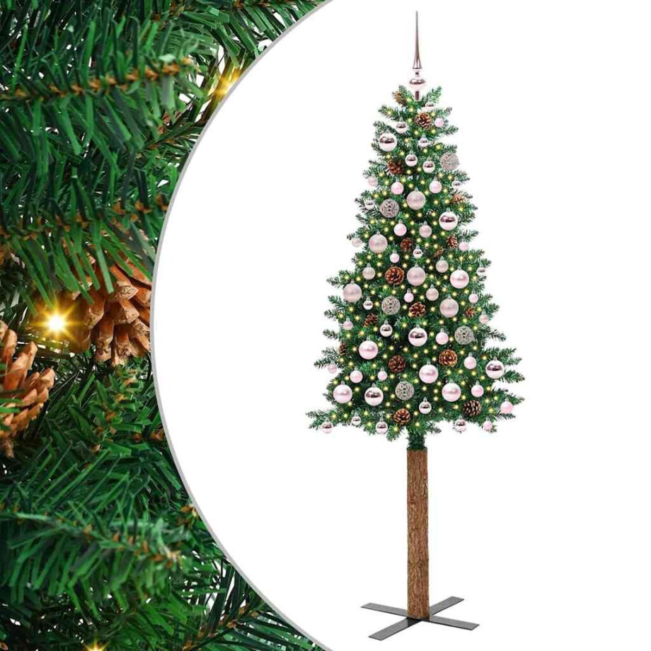 vidaXL Slanke Kerstboom Groen 180 cm PVC en massief dennenhout vidaXL Slanke Kerstboom Groen 180 cm PVC en massief dennenhout afbeelding 1