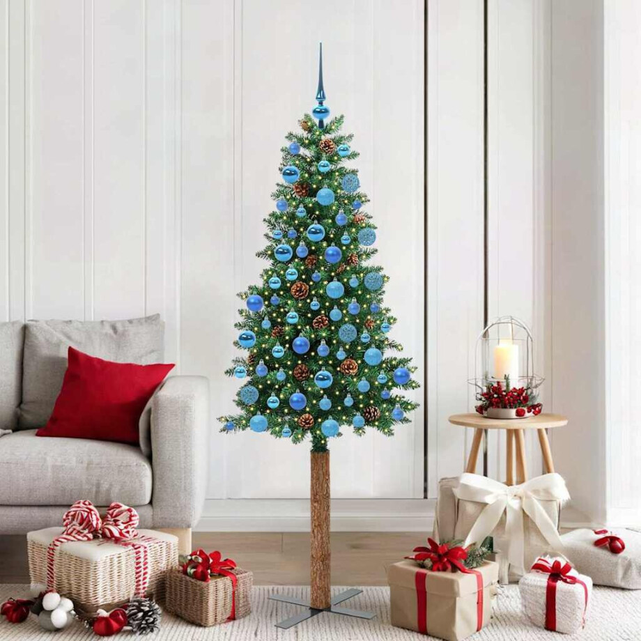 vidaXL Slanke Kerstboom Groen 180 cm PVC en massief dennenhout vidaXL Slanke Kerstboom Groen 180 cm PVC en massief dennenhout afbeelding 1