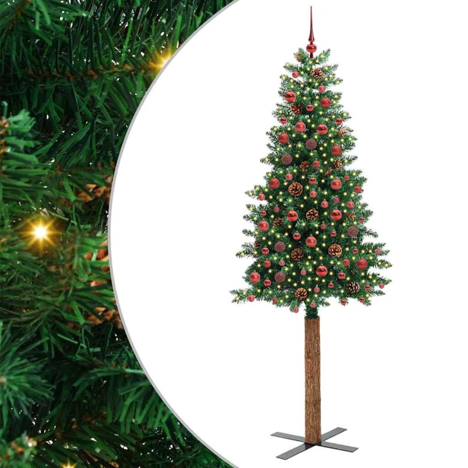 vidaXL Slanke Kerstboom Groen 210 cm PVC en massief dennenhout afbeelding 1