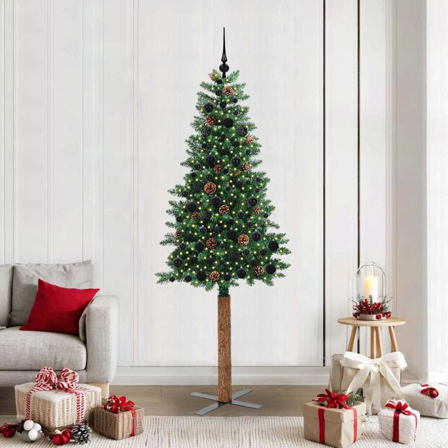 vidaXL Slanke Kerstboom Groen 210 cm PVC en massief dennenhout afbeelding 1