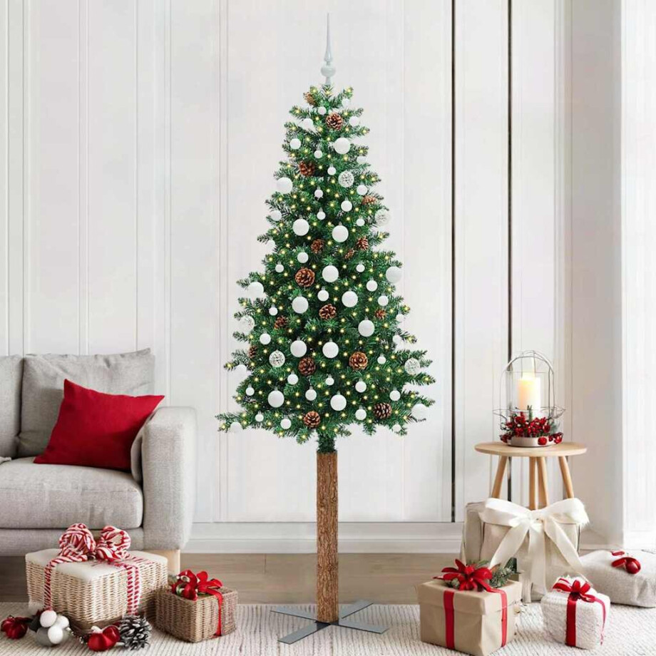 vidaXL Slanke Kerstboom Groen 210 cm PVC en massief dennenhout afbeelding 1