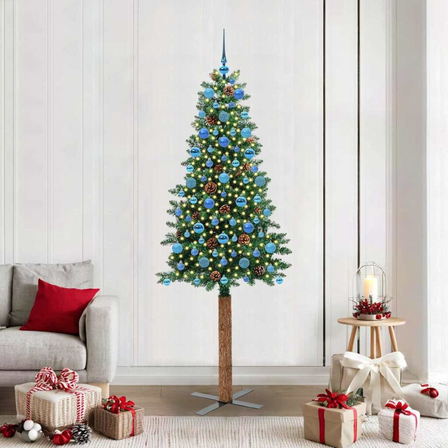 vidaXL Slanke Kerstboom Groen 210 cm PVC en massief dennenhout afbeelding 1