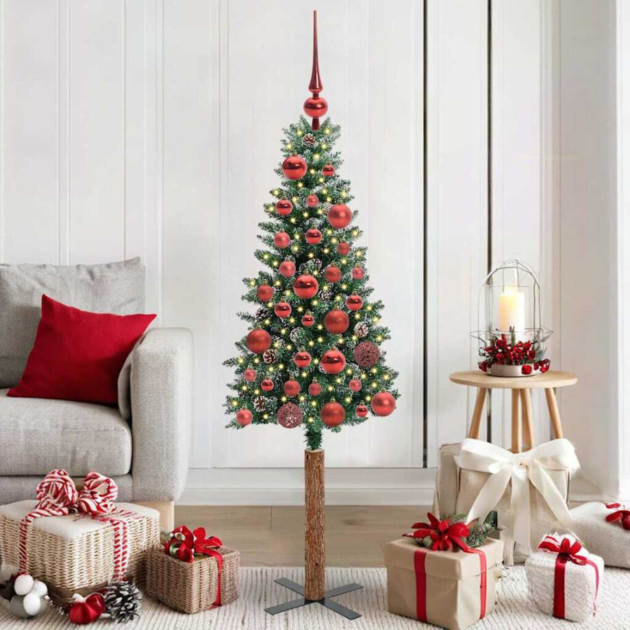 vidaXL Slanke Kerstboom Groen en Wit 150 cm PVC en massief dennenhout vidaXL Slanke Kerstboom Groen en Wit 150 cm PVC en massief dennenhout afbeelding 1