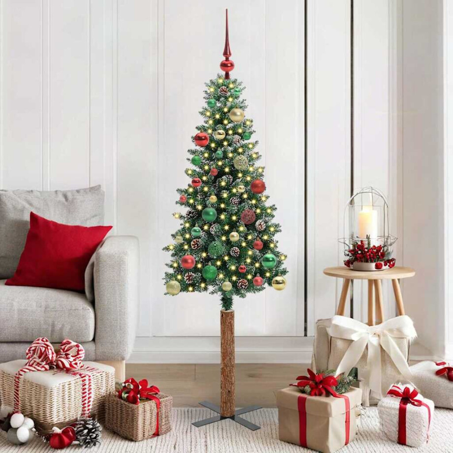 vidaXL Slanke Kerstboom Groen 150 cm PVC en massief dennenhout afbeelding 1