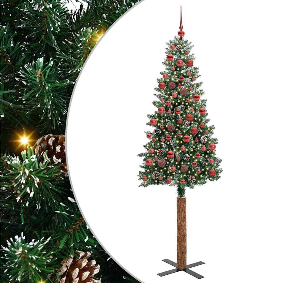 vidaXL Slanke Kerstboom Groen en Wit 180 cm PVC en massief dennenhout afbeelding 1