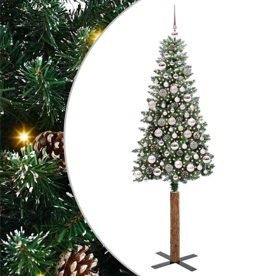 vidaXL Slanke Kerstboom Groen 180 cm PVC en massief dennenhout afbeelding 1