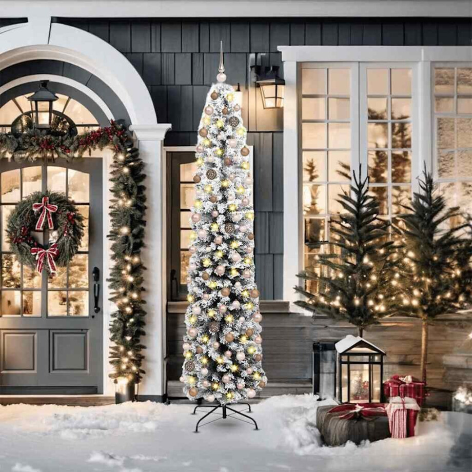 vidaXL Slanke Kerstboom Groen 55 x 55 x 210 cm Kunststof en metaal afbeelding 1