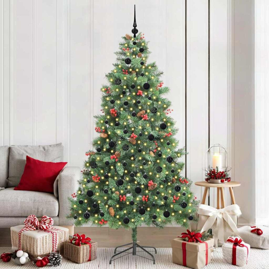 vidaXL Kunstkerstboom met LED -striplichten Groen 210 cm PVC en Metaal afbeelding 1