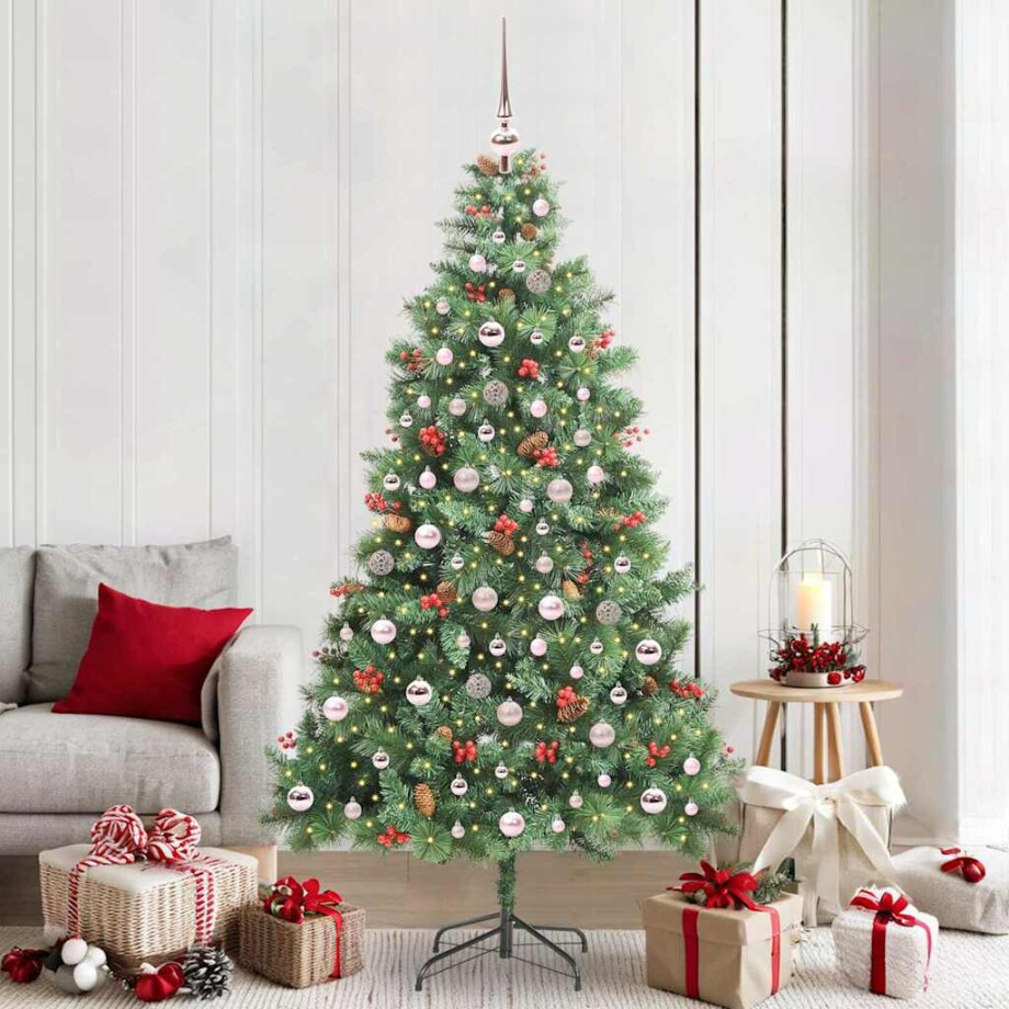 vidaXL Kunstkerstboom met LED -striplichten Groen 210 cm PVC en Metaal afbeelding 1