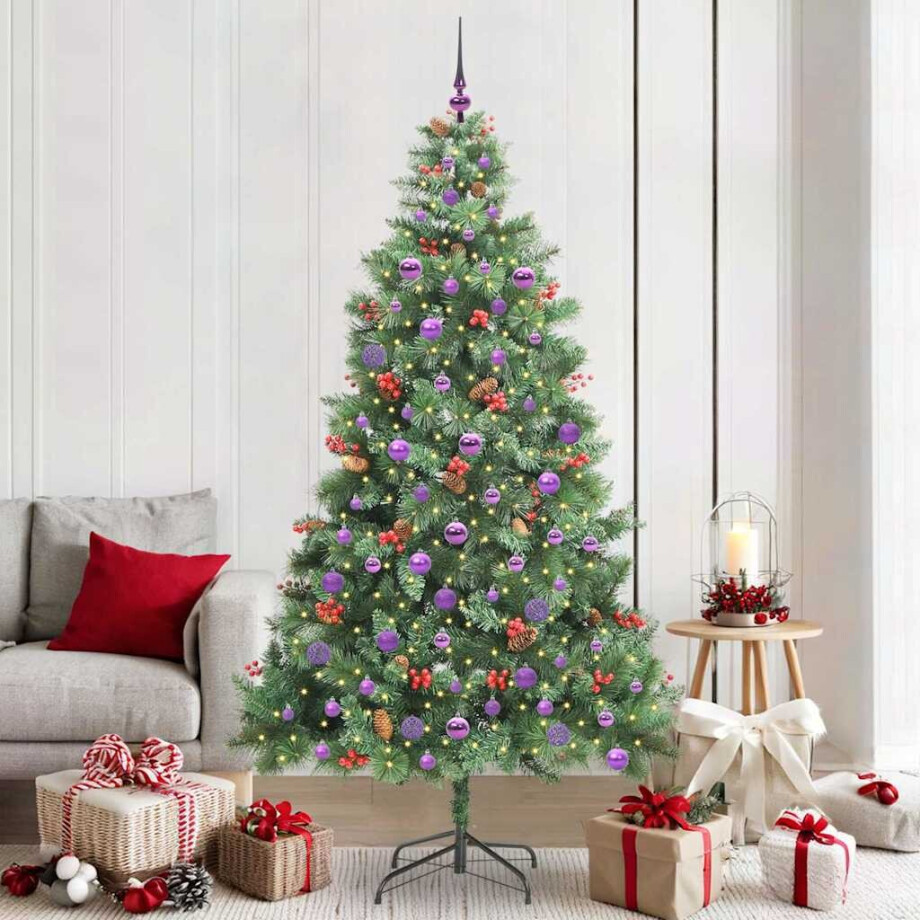 vidaXL Kunstkerstboom met LED -striplichten Groen 210 cm PVC en Metaal afbeelding 1