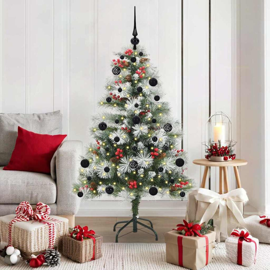 vidaXL Kunstkerstboom Groen en wit 150 cm PVC en Metaal en Plastic afbeelding 1