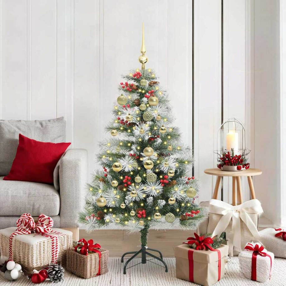 vidaXL Kunstkerstboom Groen en wit 150 cm PVC en Metaal en Plastic afbeelding 1