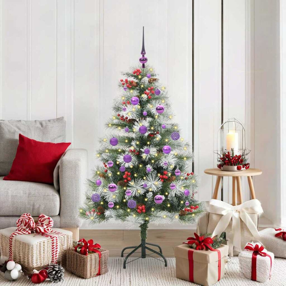 vidaXL Kunstkerstboom Groen en wit 150 cm PVC en Metaal en Plastic afbeelding 1