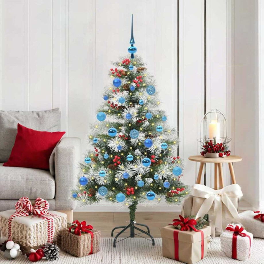 vidaXL Kunstkerstboom Groen en wit 150 cm PVC en Metaal en Plastic afbeelding 1
