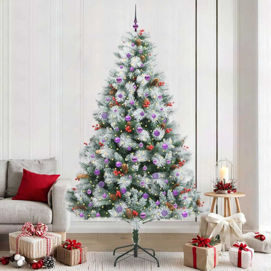 vidaXL Kunstkerstboom Groen en wit 240 cm PVC en Metaal en Plastic afbeelding 1