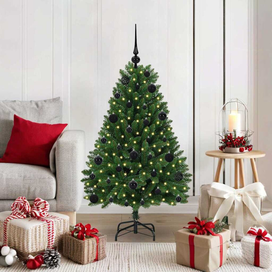 vidaXL Kunstkerstboom met LED -striplichten Groen 120 cm PVC en Metaal afbeelding 1