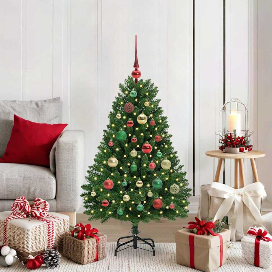 vidaXL Kunstkerstboom met LED -striplichten Groen 120 cm PVC en Metaal afbeelding 1