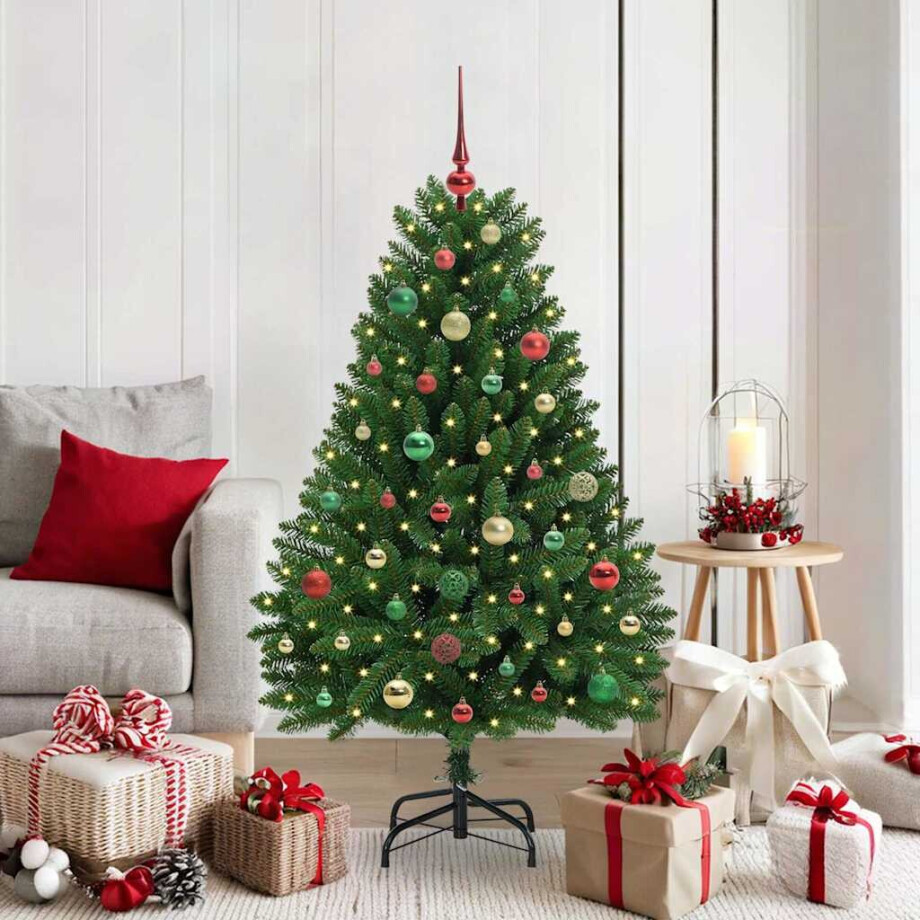 vidaXL Kunstkerstboom met LED -striplichten Groen 150 cm PVC en Metaal afbeelding 1