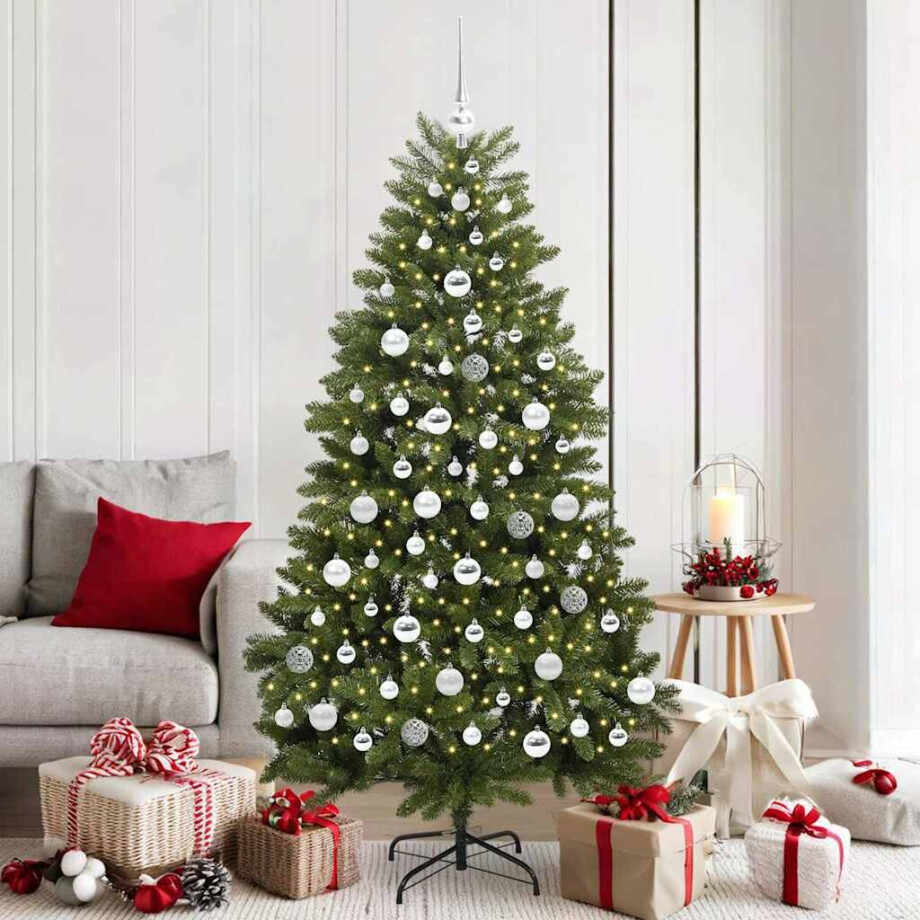 vidaXL Kunstkerstboom met LED -striplichten Groen 180 cm PVC en Metaal afbeelding 1