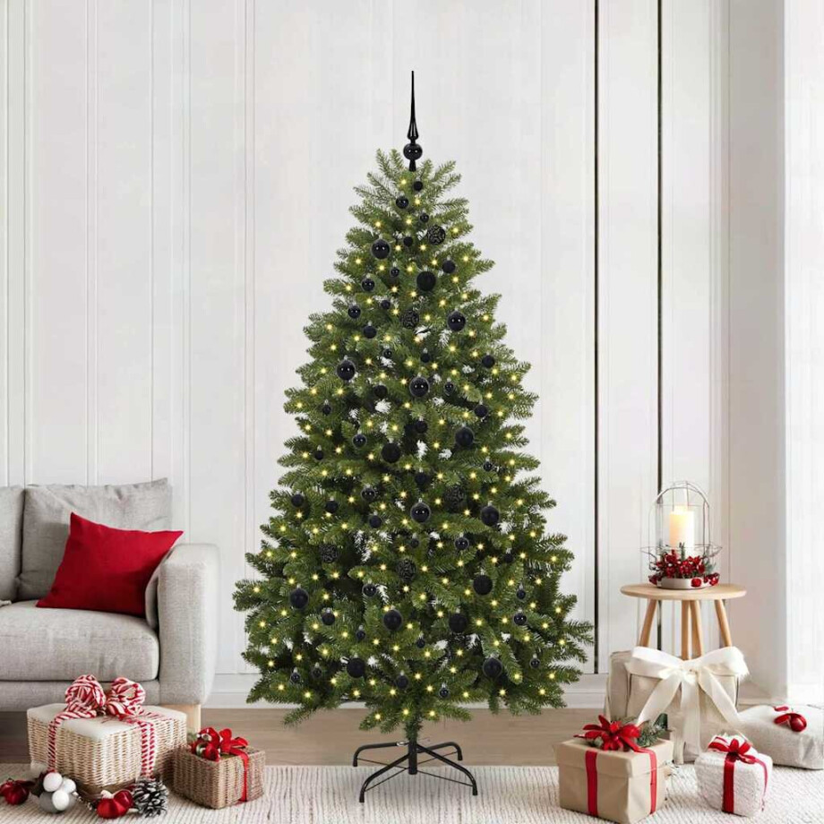 vidaXL Kunstkerstboom met LED -striplichten Groen 210 cm PVC en Metaal afbeelding 1