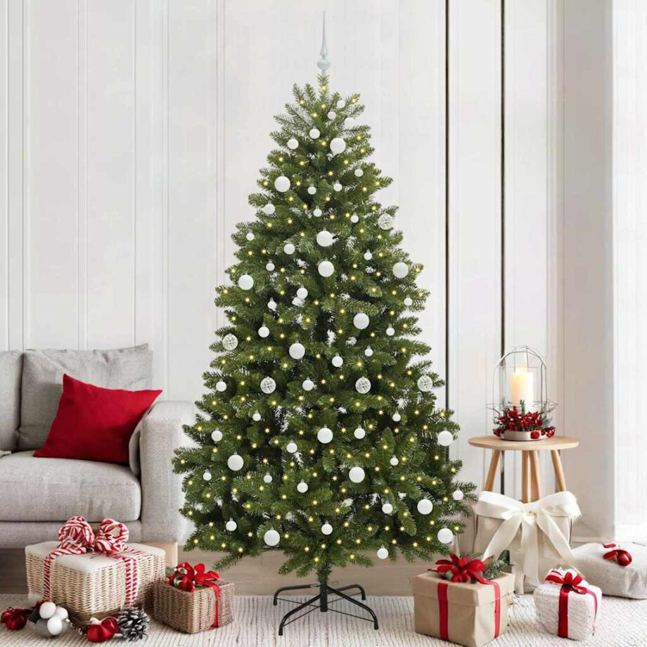 vidaXL Kunstkerstboom met LED -striplichten Groen 210 cm PVC en Metaal afbeelding 1