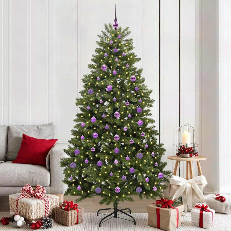 vidaXL Kunstkerstboom met LED -striplichten Groen 210 cm PVC en Metaal afbeelding 1