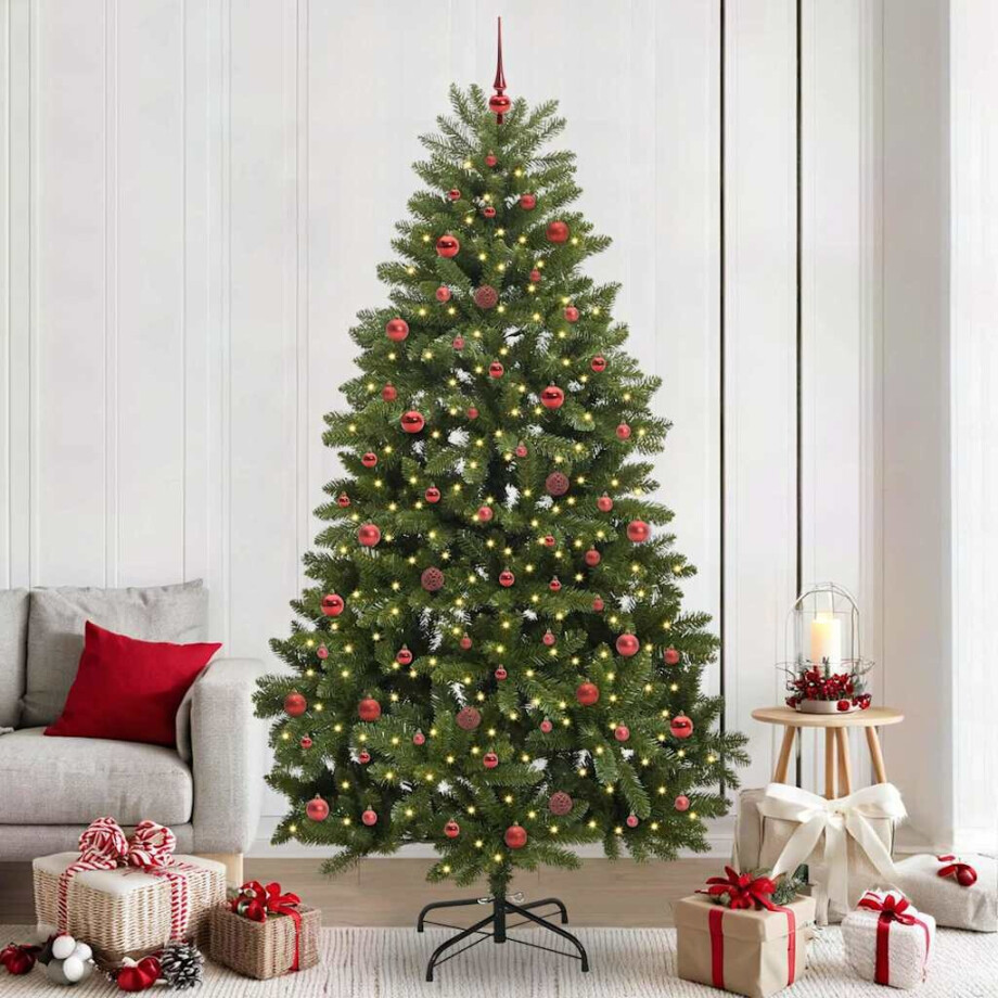 vidaXL Kunstkerstboom met LED -striplichten Groen 240 cm PVC en Metaal afbeelding 1