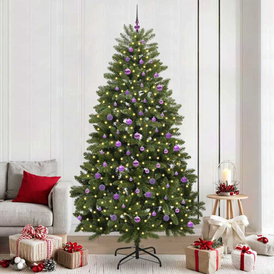 vidaXL Kunstkerstboom met LED -striplichten Groen 240 cm PVC en Metaal afbeelding 1
