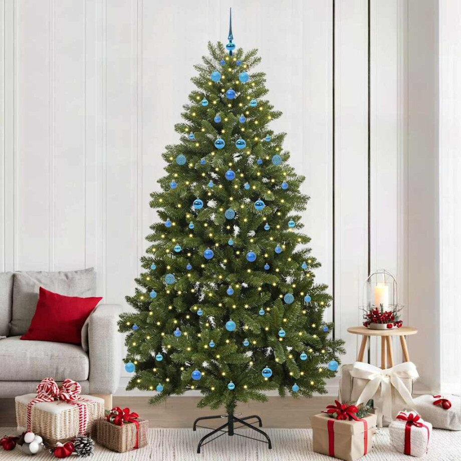 vidaXL Kunstkerstboom met LED -striplichten Groen 240 cm PVC en Metaal afbeelding 1