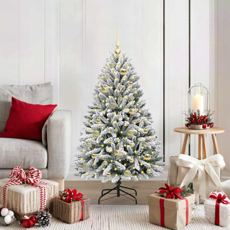 vidaXL Kunstkerstboom Groen en Wit 120 cm PVC en Metaal afbeelding 1
