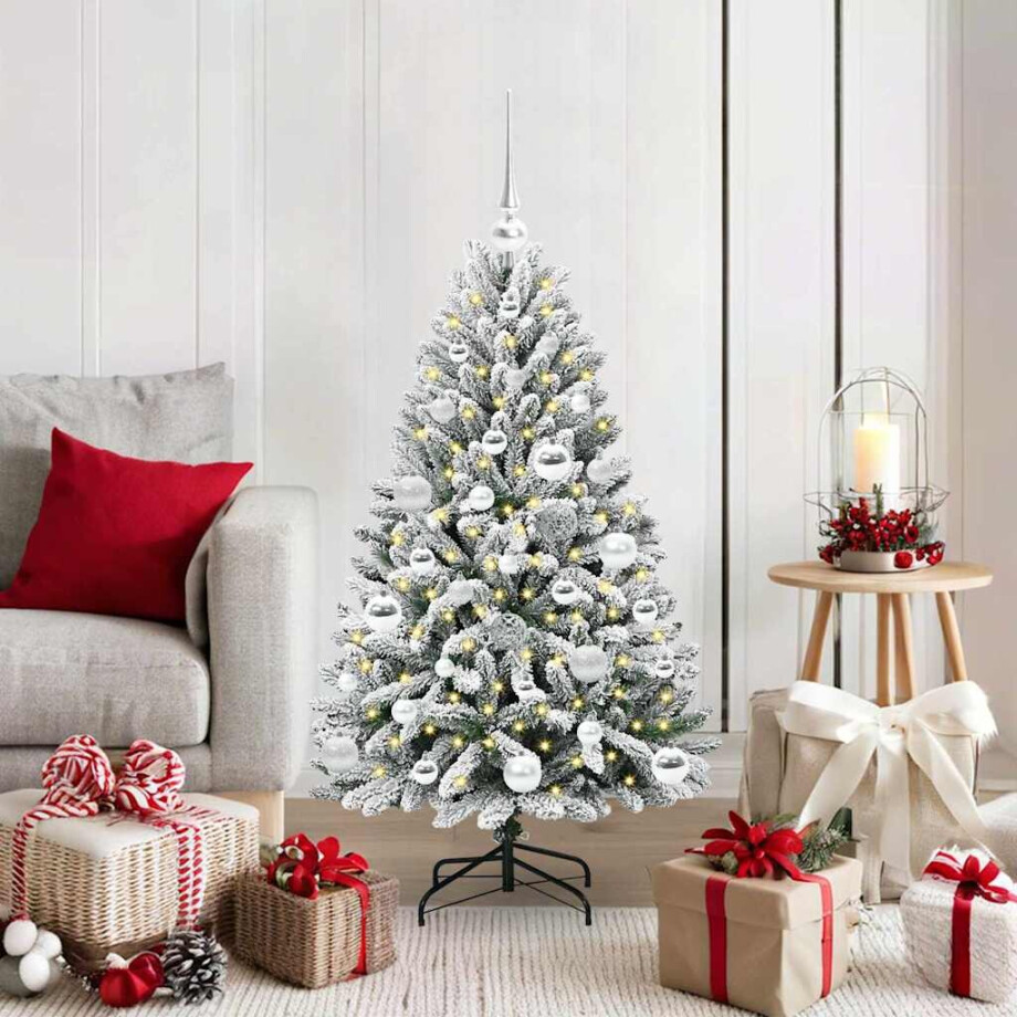 vidaXL Kunstkerstboom Groen en Wit 120 cm PVC en Metaal afbeelding 1