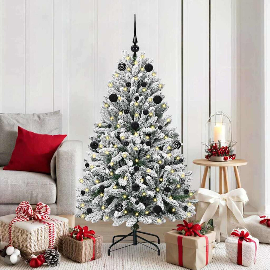 vidaXL Kunstkerstboom met 150 LED Groen en Wit 150 cm PVC en Metaal afbeelding 1