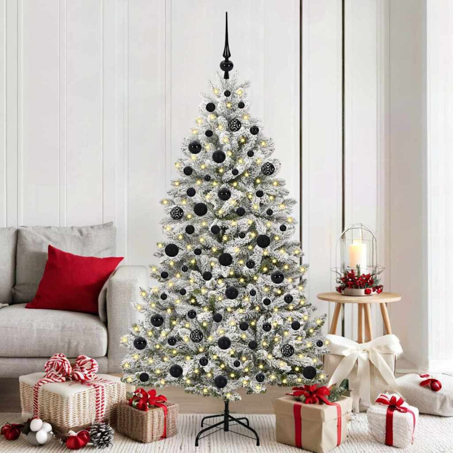 vidaXL Kunstkerstboom met 300 LED Groen en Wit 180 cm PVC en Metaal afbeelding 1