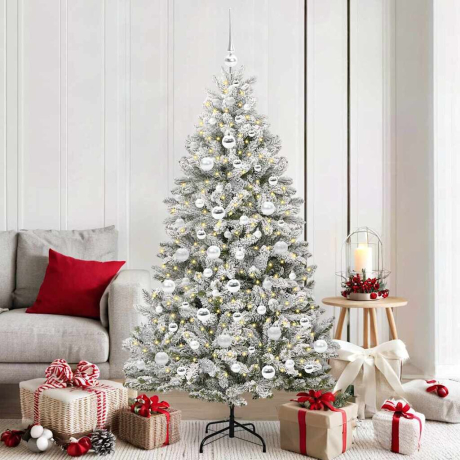 vidaXL Kunstkerstboom Groen en Wit 180 cm PVC en Metaal afbeelding 1