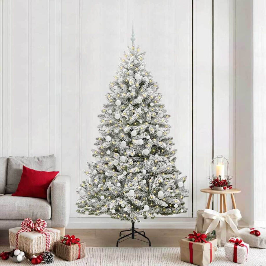 vidaXL Kunstkerstboom Groen en Wit 210 cm PVC en Metaal afbeelding 1