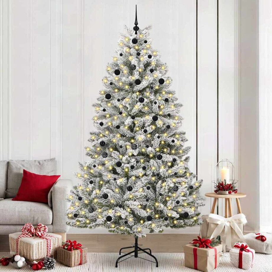 vidaXL Kunstkerstboom met 300 LED Groen en Wit 240 cm PVC en Metaal afbeelding 1