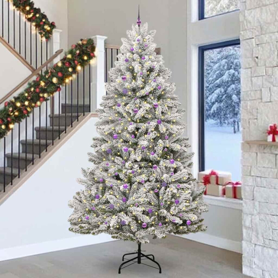 vidaXL Kunstkerstboom met 300 LED Groen en Wit 300 cm PVC en Metaal afbeelding 1