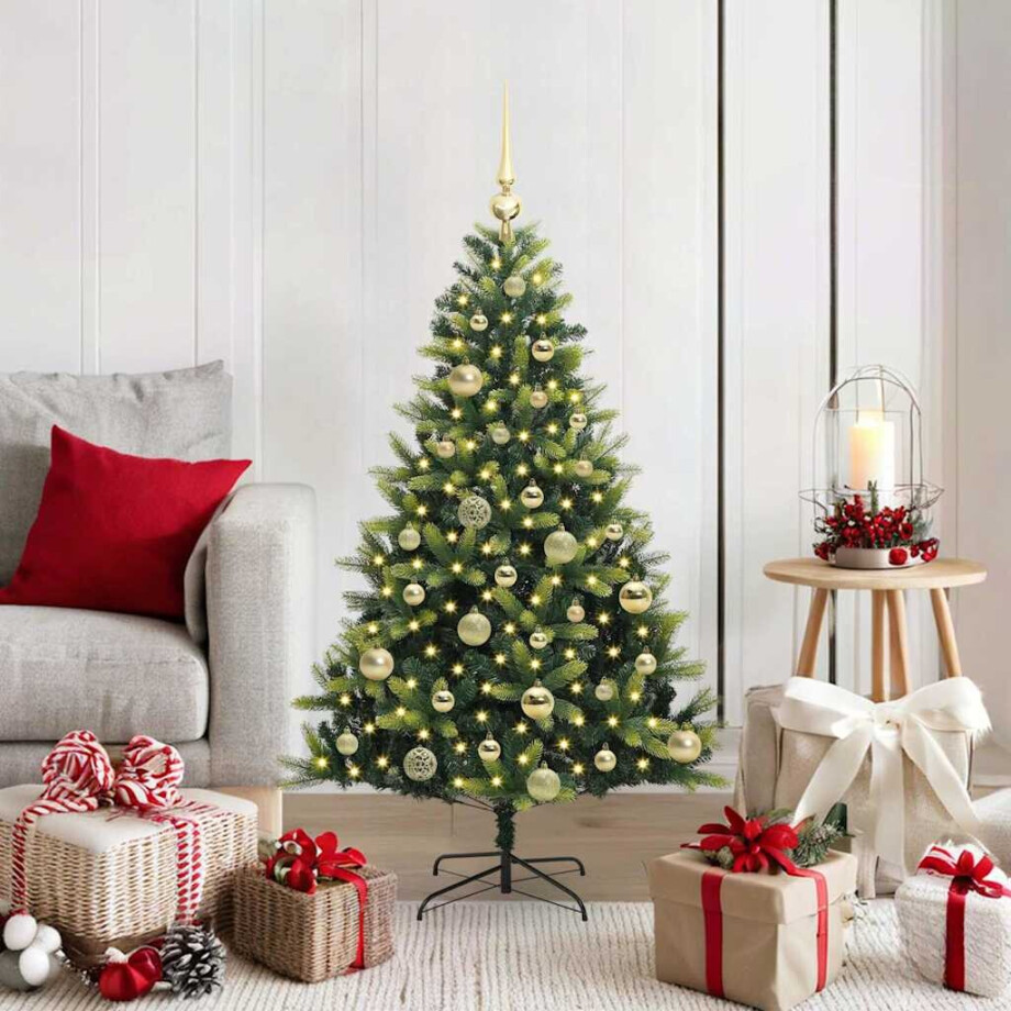 vidaXL Kunstkerstboom met scharnier 150 LEDs Groen 120 cm PVC en PE afbeelding 1