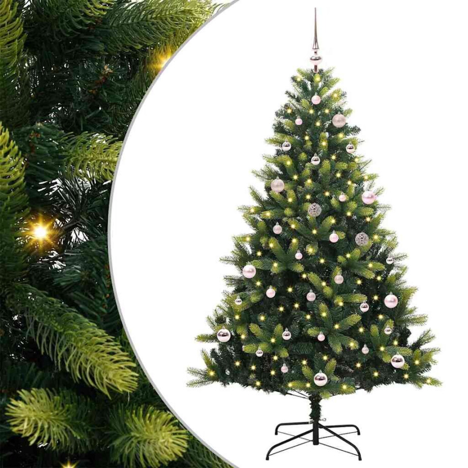 vidaXL Kunstkerstboom met scharnier 150 LEDs Groen 150 cm PVC en PE afbeelding 1