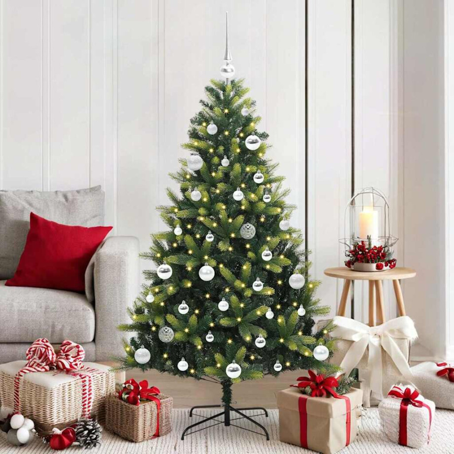 vidaXL Kunstkerstboom met scharnier 150 LEDs Groen 150 cm PVC en PE afbeelding 1