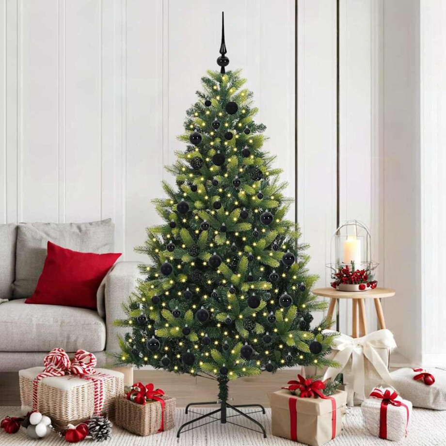 vidaXL Kunstkerstboom met scharnier 300 LEDs Groen 180 cm PVC en PE afbeelding 1