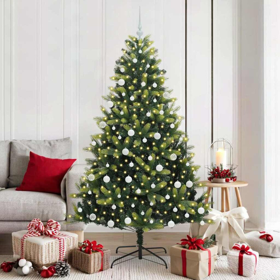 vidaXL Kunstkerstboom met scharnier 300 LEDs Groen 180 cm PVC en PE afbeelding 1